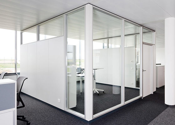 Aluminum Frame Acoustic Glass Partition Wall System 90mm Thickness For Offices