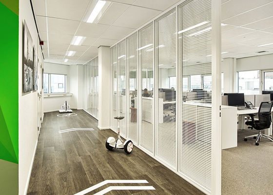Electrically Double-glazed Louver Glass Partitions Wall Black Frame White Blinds Modular Wall