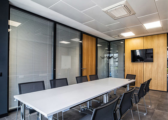Glazed Modular Full Height Office Partition Walls Double Glass Walls Aluminum Frame