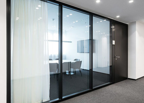 Glazed Modular Full Height Office Partition Walls Double Glass Walls Aluminum Frame