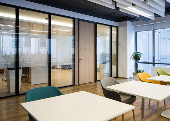 Black Framed Glass Partition Wall With Melamine Door Glass Door 108mm Frame 5+5mm Glass Double Glass Easy Assemble