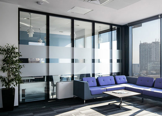 Privacy glass room diviver office divider wall with door and all fixing Ironmongery with blind