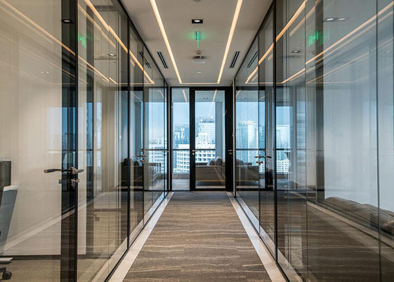 Black Frame Glass Partition Wall System Cutsomized Demountable Office Partitions
