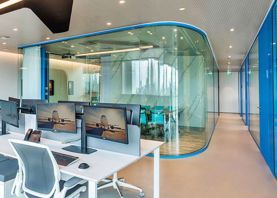 Curved Glass Partitions Arcuated Glass With Door Unique Artistic Sense Office Space 108mm Full View Single Double Glass