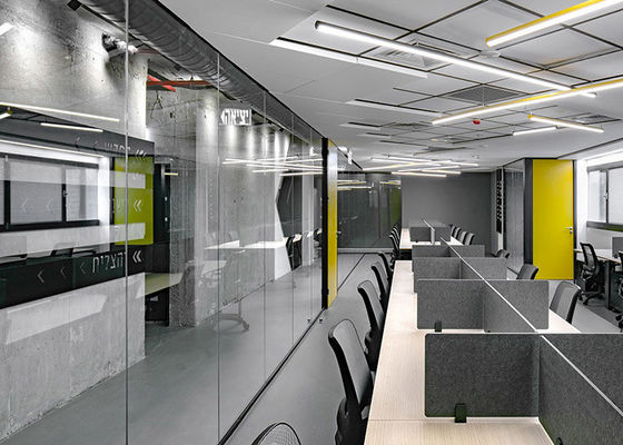 Office Glazed Wall Partition Metal Frame 3mm Aluminum With Steel Stable For Insulation Frameless Design