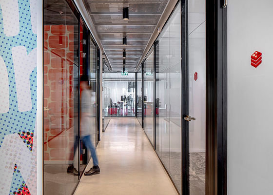 Electrically Double-glazed Louver Glass Partitions Wall Black Frame White Blinds Modular Wall