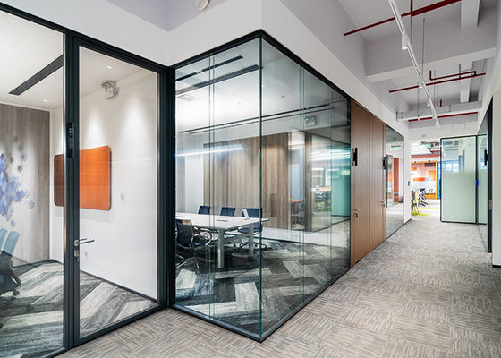 Interior compartment glass partition wall Aluminum 108mm thickness frame 5+5mm double glass easy install