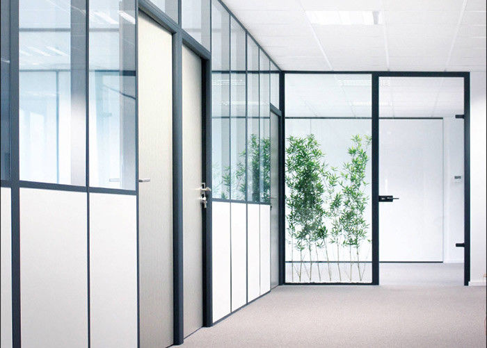 Aluminum Frame Acoustic Glass Partition Wall System 90mm Thickness For Offices