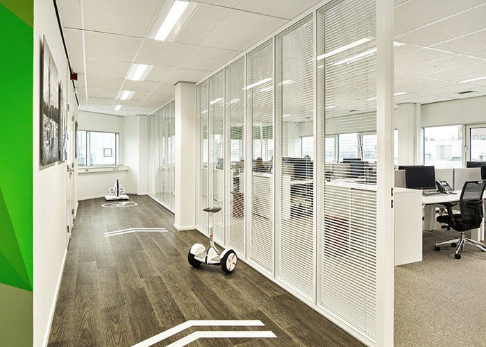 Electrically Double-glazed Louver Glass Partitions Wall Black Frame White Blinds Modular Wall