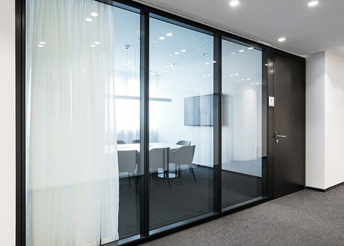 Glazed Modular Full Height Office Partition Walls Double Glass Walls Aluminum Frame