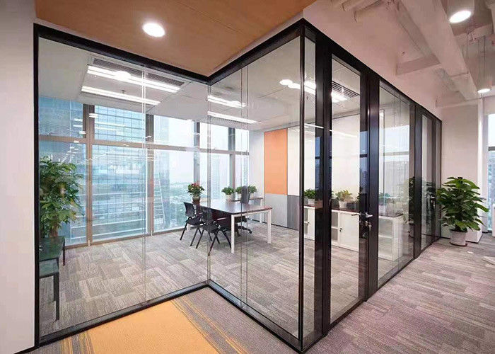 Modern Indoor Glazed Office Partition Wall Demountable Wall Double Glass With Quality Door