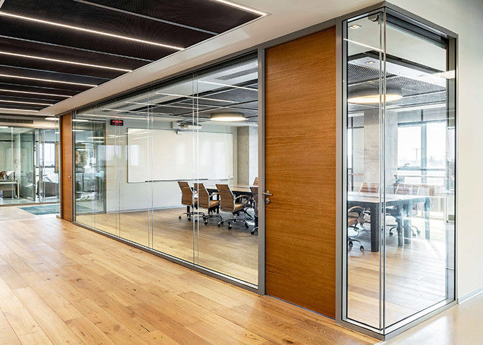 Office Glazed Wall Partition Metal Frame 3mm Aluminum With Steel Stable For Insulation Frameless Design
