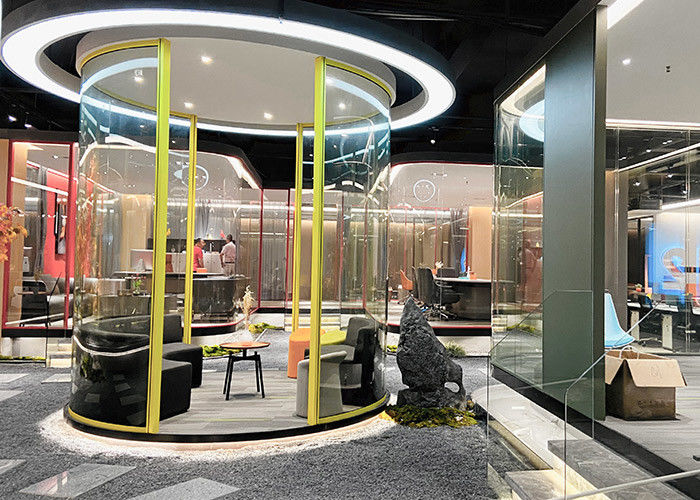 Curved Glass Partitions Arcuated Glass With Door Unique Artistic Sense Office Space 108mm Full View Single Double Glass